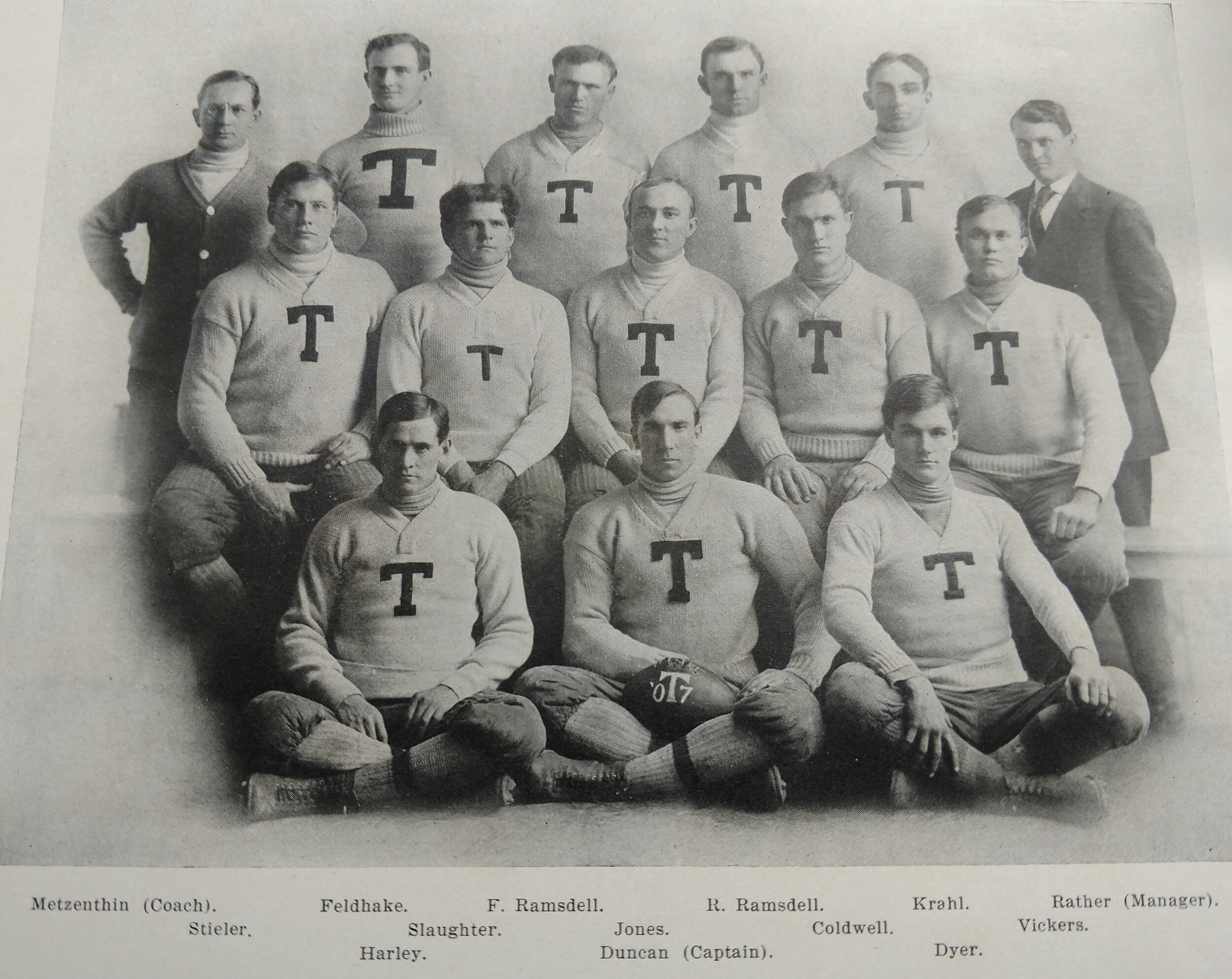  Back row- Metzenthin, Feld bake, F. Ramsdell, R. Ramsdell, Krahk, Rather (manager)- middle row- Stieler, Slaughter, Jones, Coldwell, Vickers- first row- Harle, Duncan (captain), Dyer  