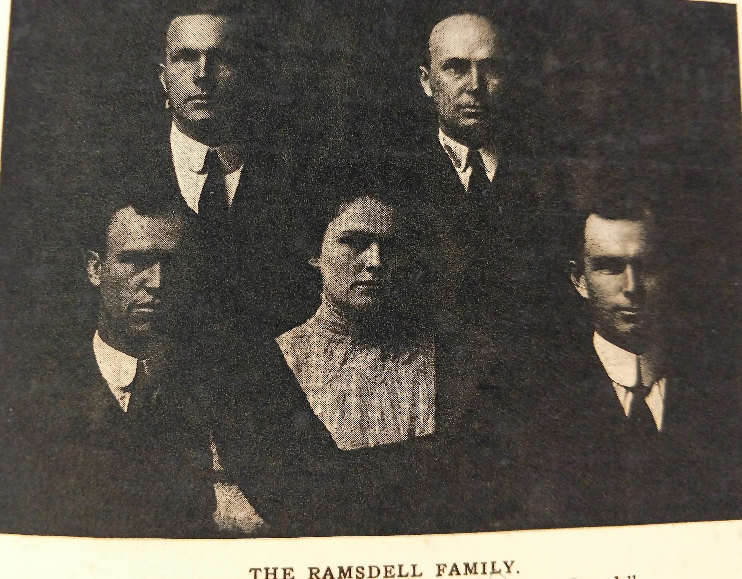  Bottom row left to right: Fred Ramsdell, Mrs. Adamson, Robert Ramsdell   Top row left to right: Marshall Ramsdell and Charles Ramsdell  