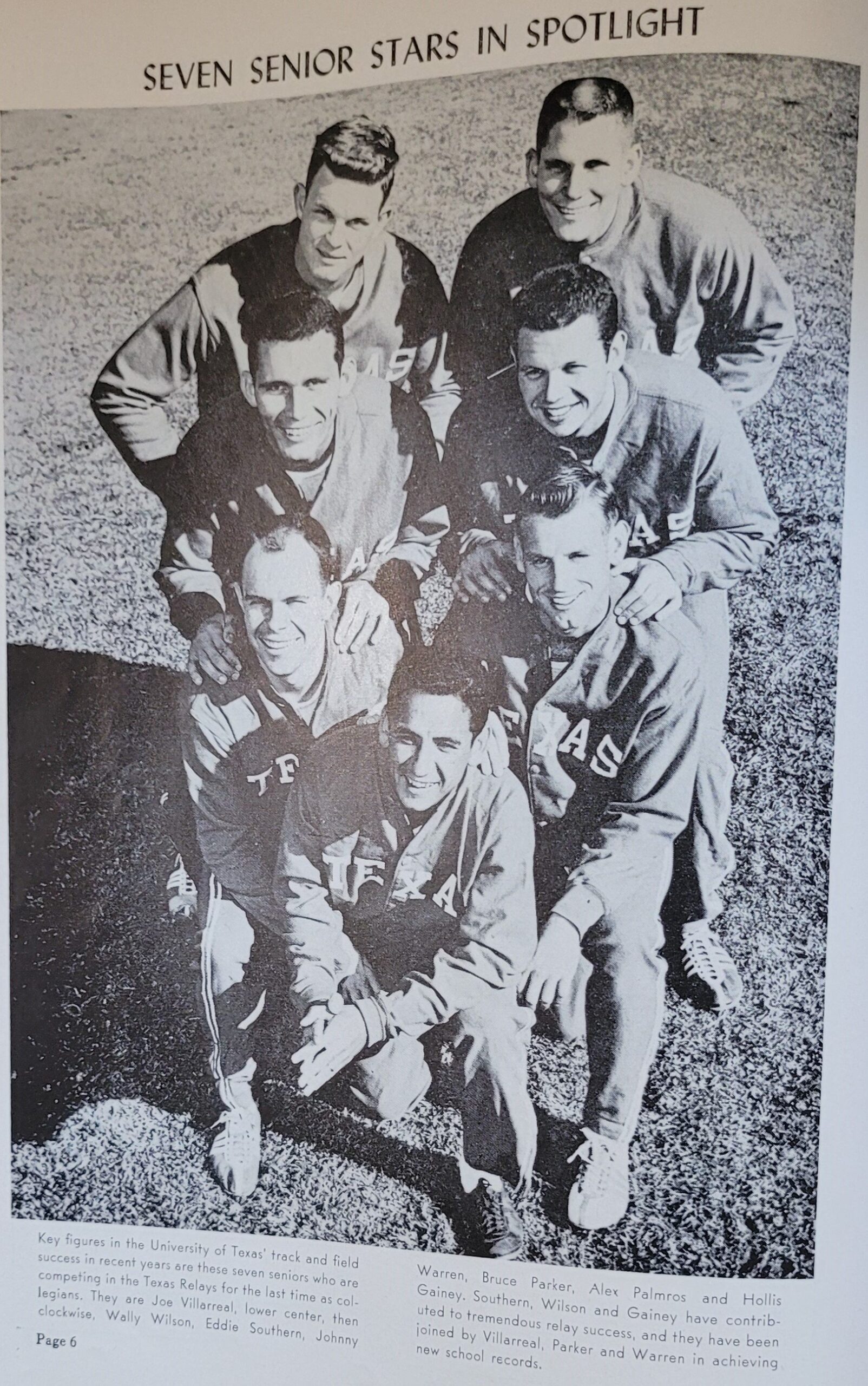  1959  Texas Relays  Conradt   Joe Villarreal, Wally Wilson, Eddie Souhtern, Johnny Warren, Bruce Parker, Alex Palmros, Hollis Gainey) 