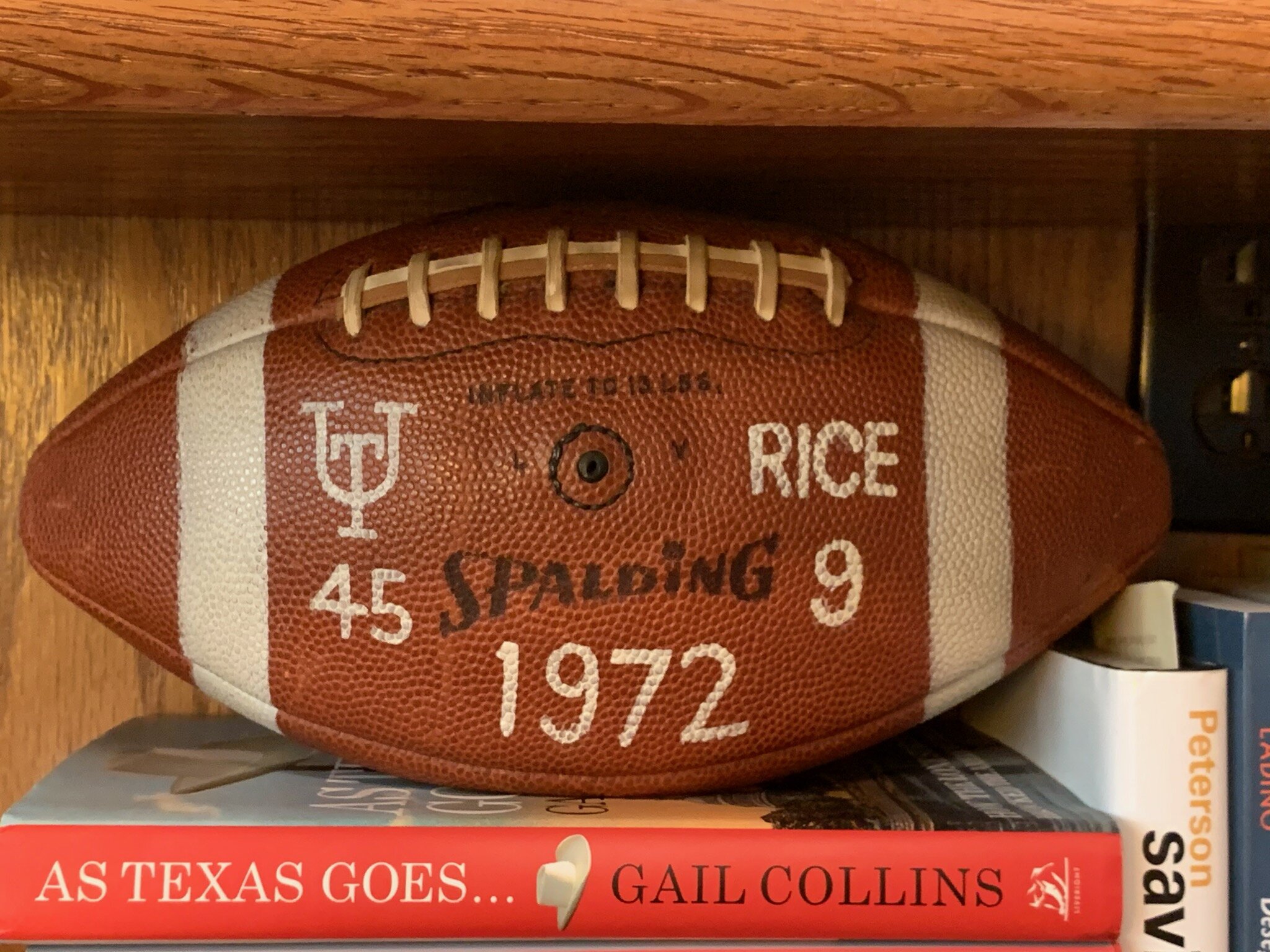 1972 Rice Game Ball in David's office.