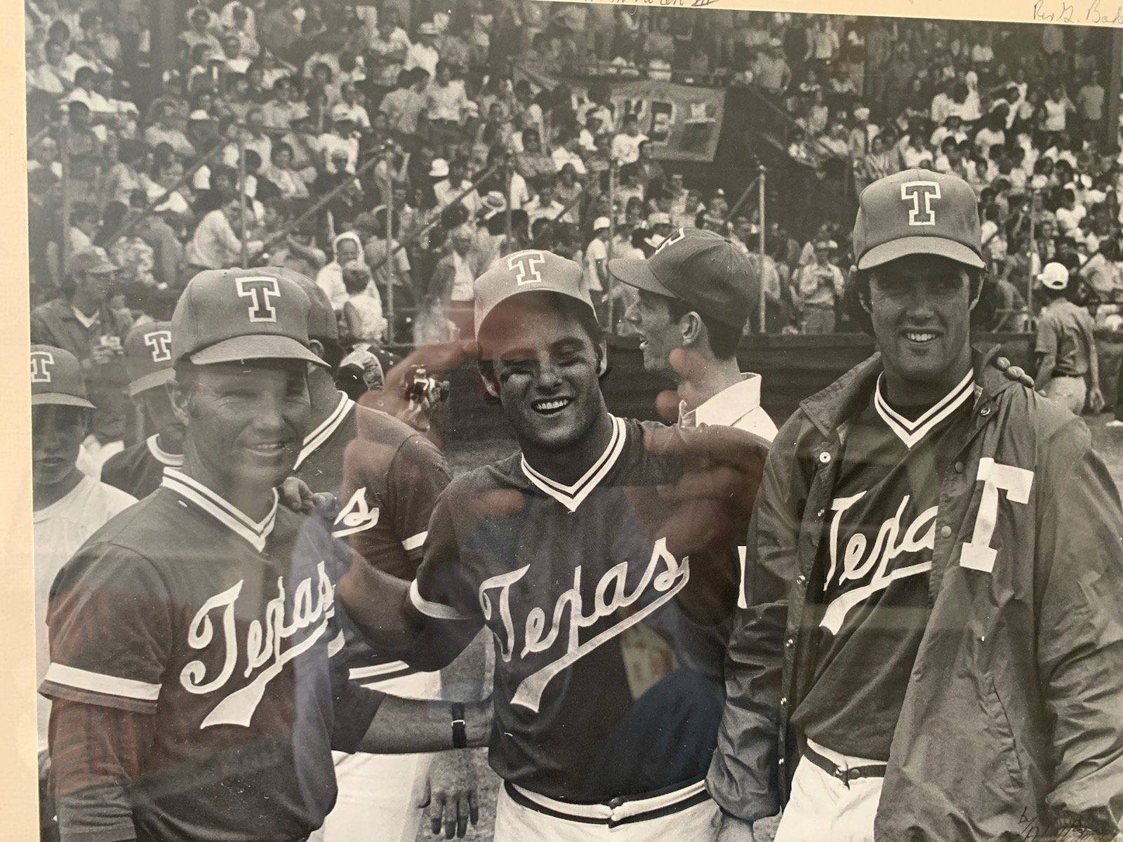  Coach Gus, Tom Ball, and Jim Gideon  pose at the  last game at Clark Field 