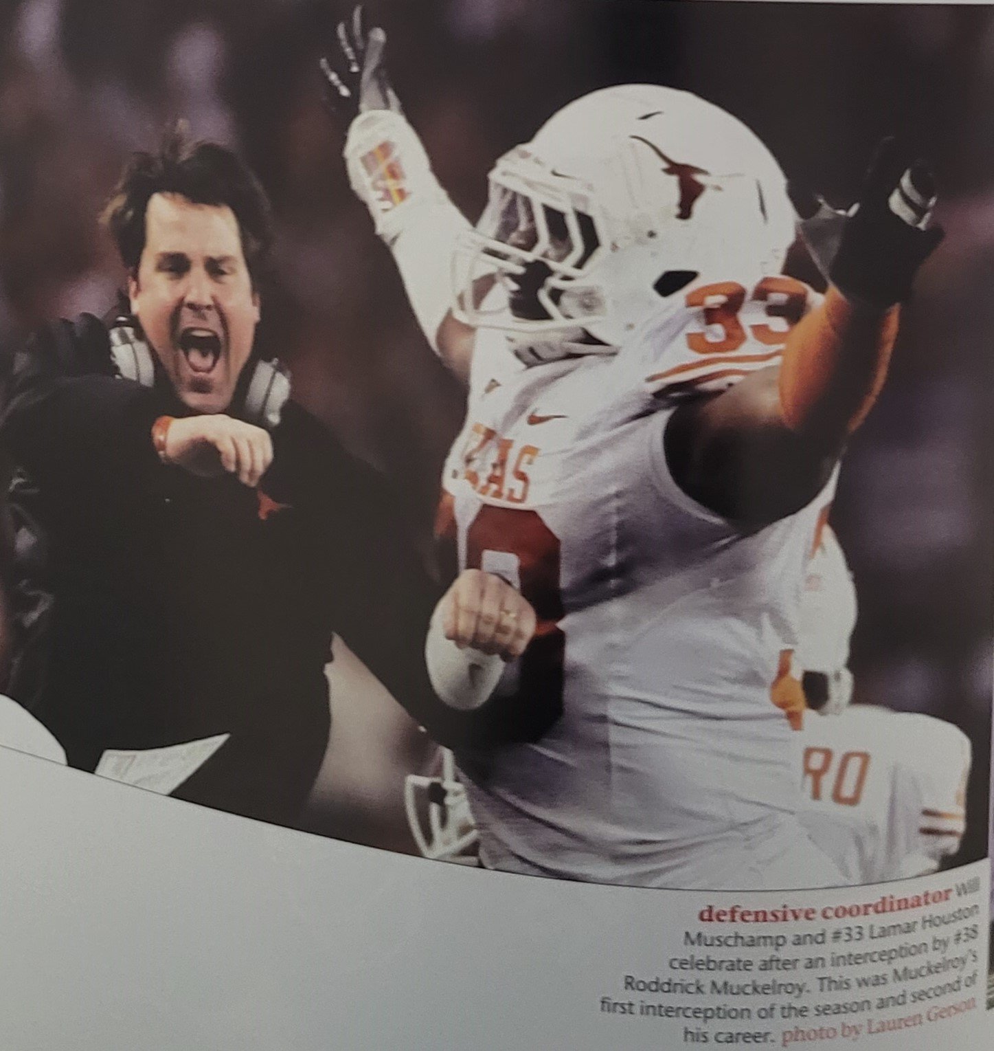 2010 football  Coach Muschamps and Lamar Houston celebrating a interception.jpg