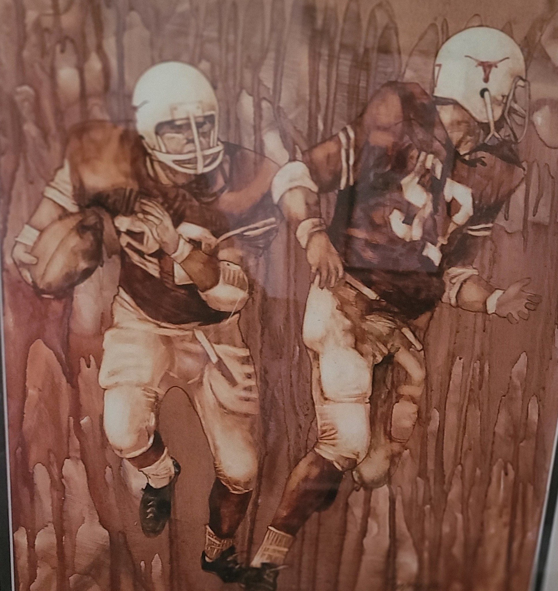  Ragan Gennusa's painting of a touchdown run by Billy Dale with blocking from Jim Achilles. Touchdown was called back.  