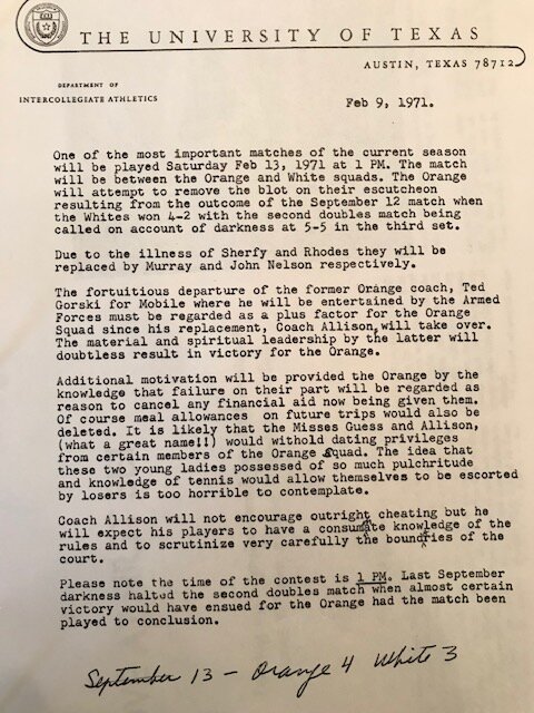 Coach Allison's Memo, Orange-White Match, 1971.jpg