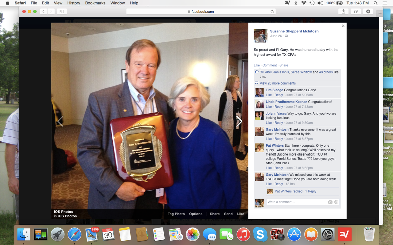  Gary Mcintosh. with his wife Suzanne receiving award for best CPA in texas. 