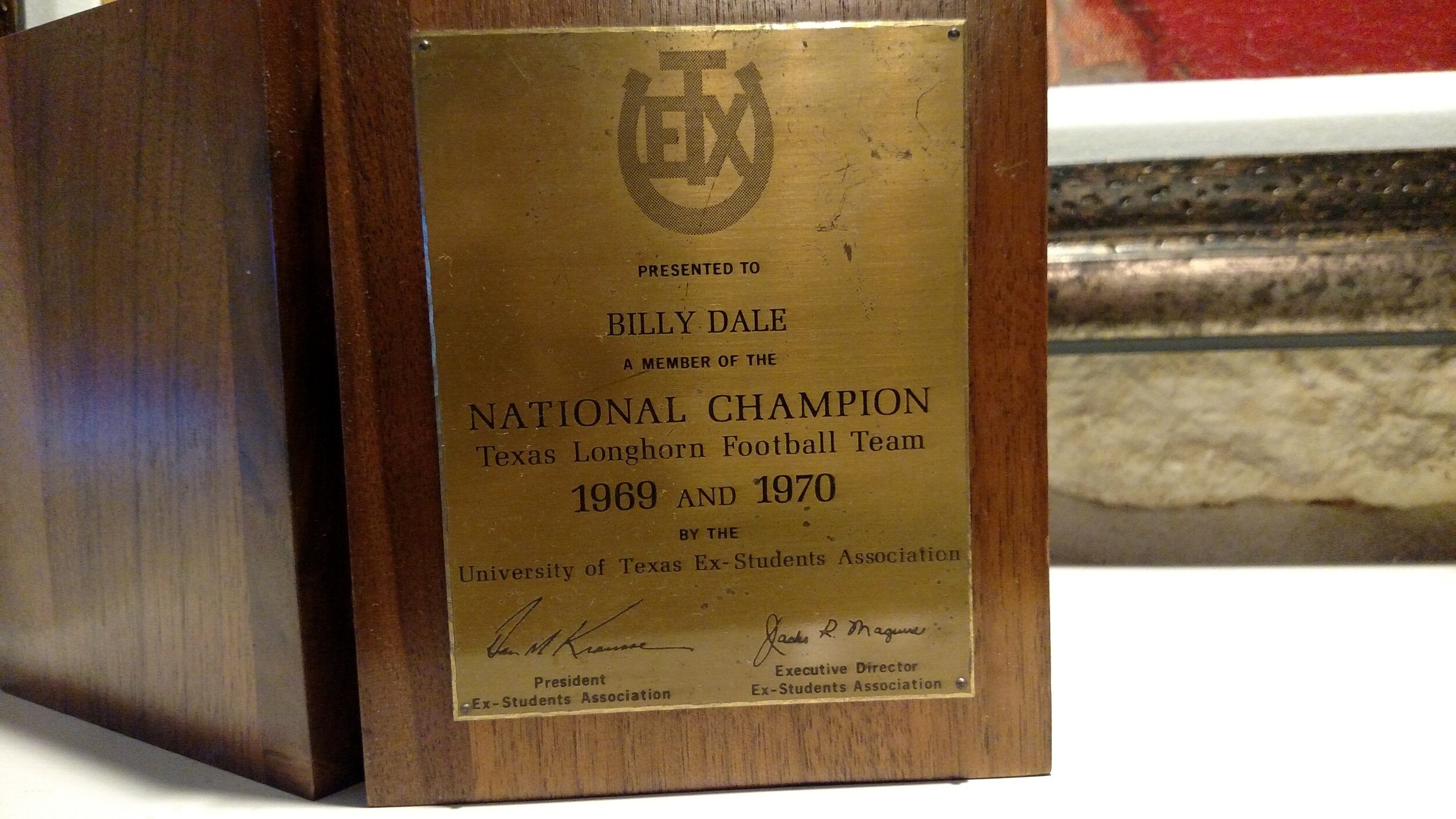 Billy Dale Championship plaque