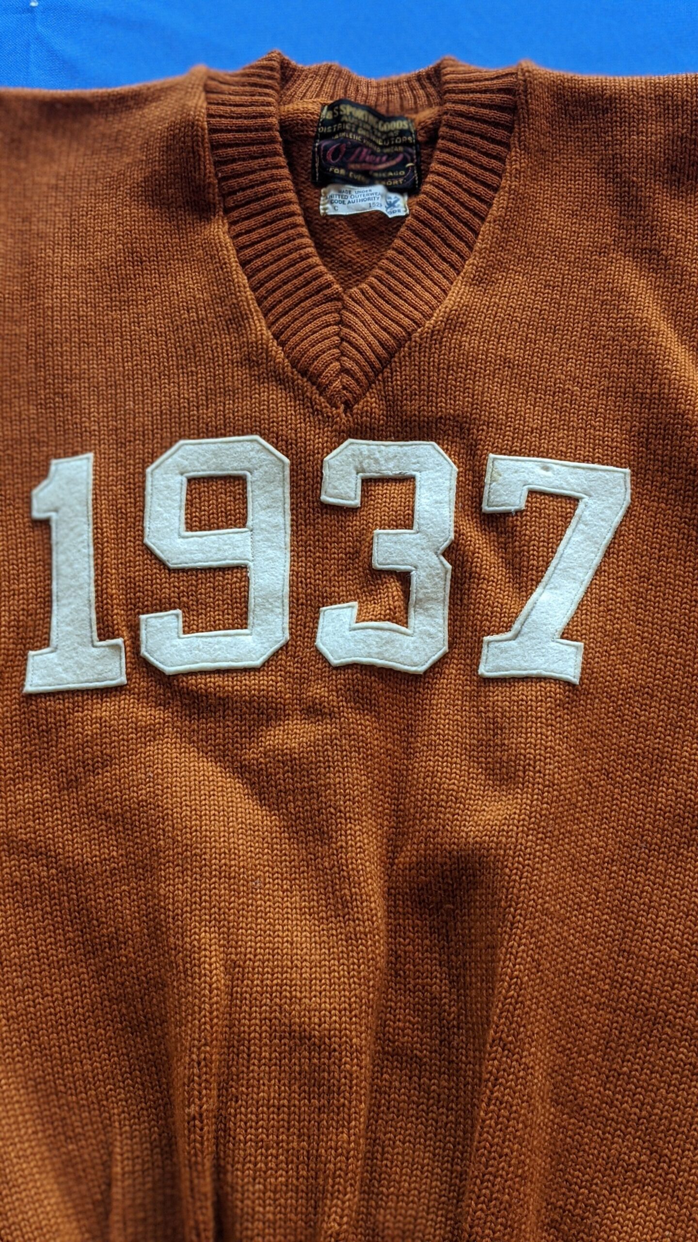  Royal and Rooster reverted to the color scheme started in the Clyde Littlefield era. This is a photo of Jack Collins Seniors sweater from 1937. 