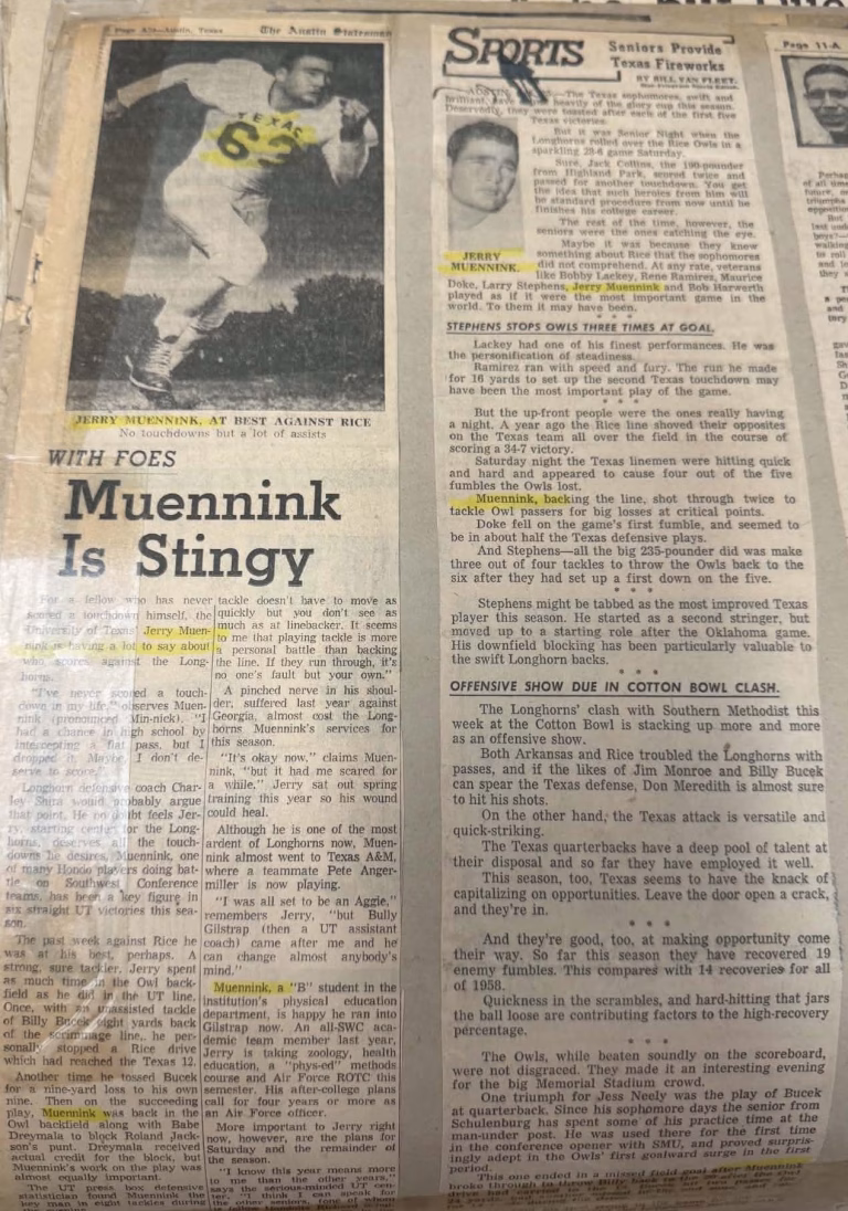 A Sons Pride – Craig Muennink shares his story about his dad who started for Coach Royal during the 1956-1960 era – Including the Syracuse Game.